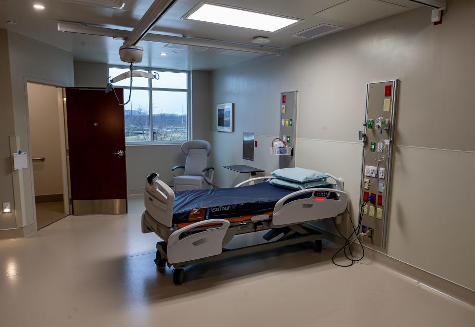 One of the Intensive Care Unit rooms in the new UofL Health South Hospital, slated to open on March 18, 2024.