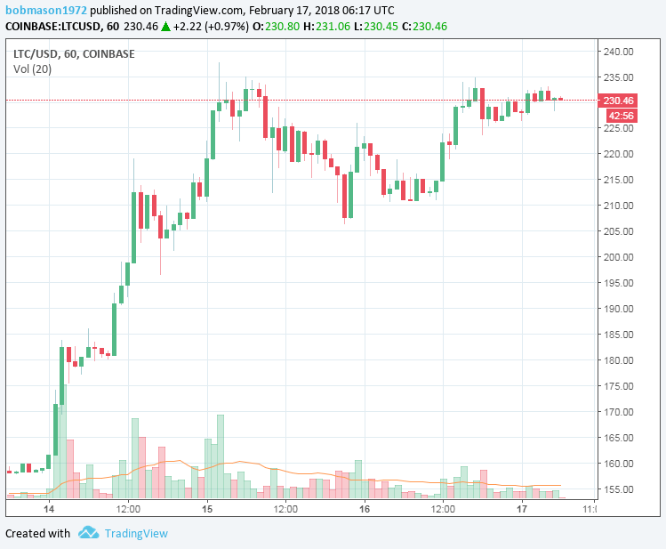 LTC/USD 17/02/18 Hourly Chart