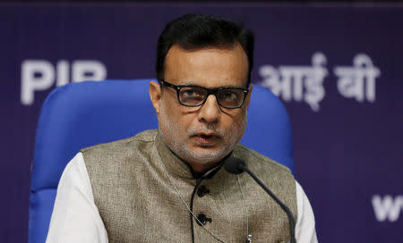 India's Financial Services Secretary Hasmukh Adhia answers a question during a news conference in New Delhi, India, August 14, 2015. REUTERS/Adnan Abidi/File Photo