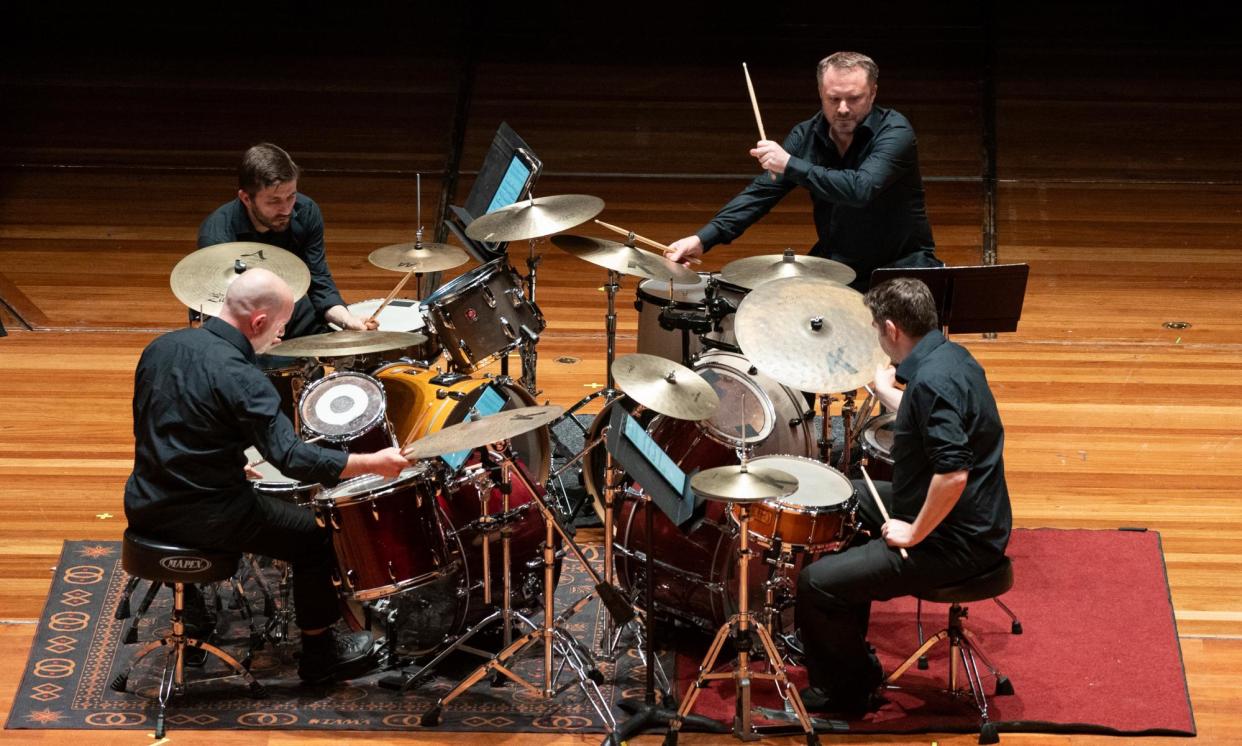 <span>Almost casual virtuosity: the Colin Currie Group at the Queen Elizabeth Hall, London.</span><span>Photograph: Pete Woodhead</span>
