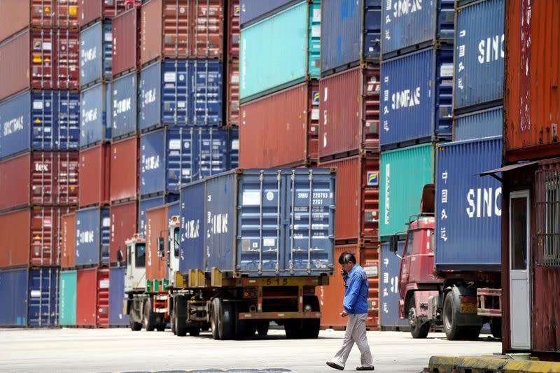 FILE PHOTO: Shipping containers are seen at a port in Shanghai