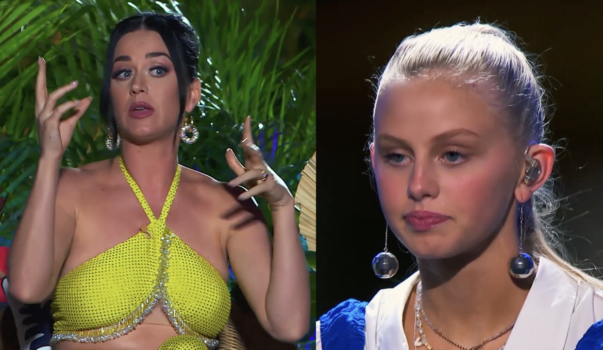 Katy Perry disagrees with her fellow 'American Idol' judges and mentor Allen Stone about Haven Madison's future direction. (Photos: ABC)