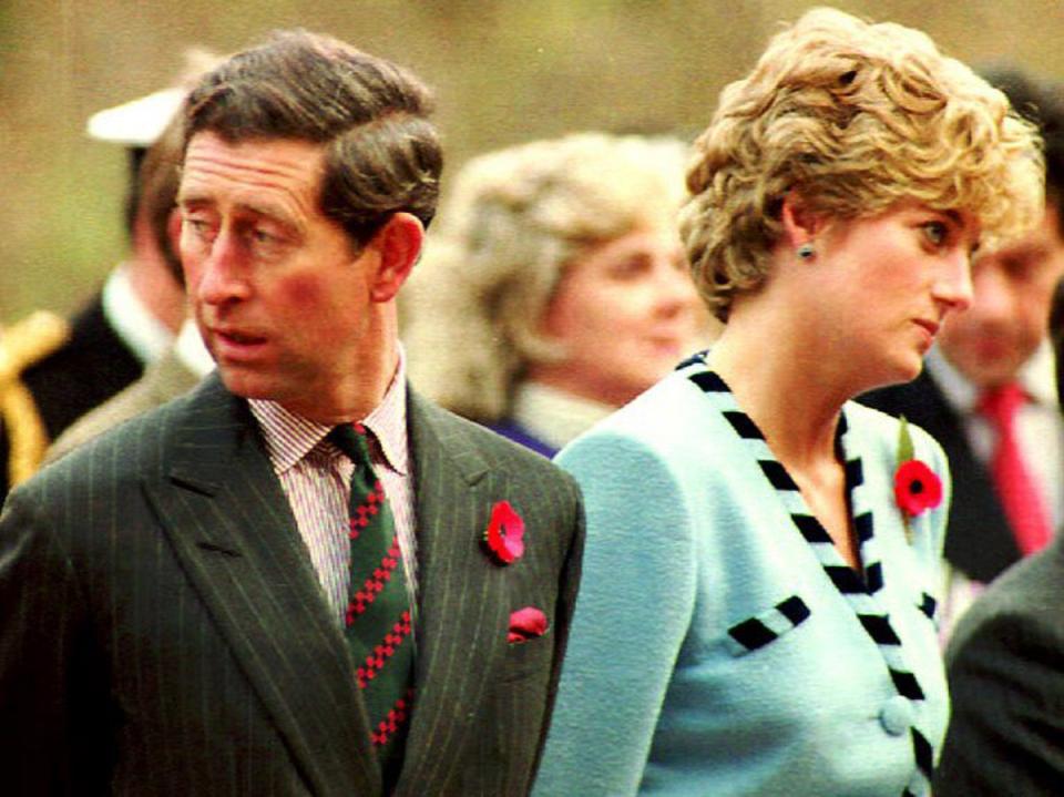 Prince Charles and Diana at the memorial to the British Gloster Regiment outside Seoul. The Royal couple were on a four-day official visit to Korea (AFP/Getty Images)