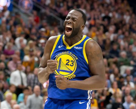 FILE PHOTO: Oct 19, 2018; Salt Lake City, UT, USA; Golden State Warriors forward Draymond Green (23) reacts after being called for a foul during the second half against the Utah Jazz at Vivint Smart Home Arena. Mandatory Credit: Russ Isabella-USA TODAY Sports/File Photo