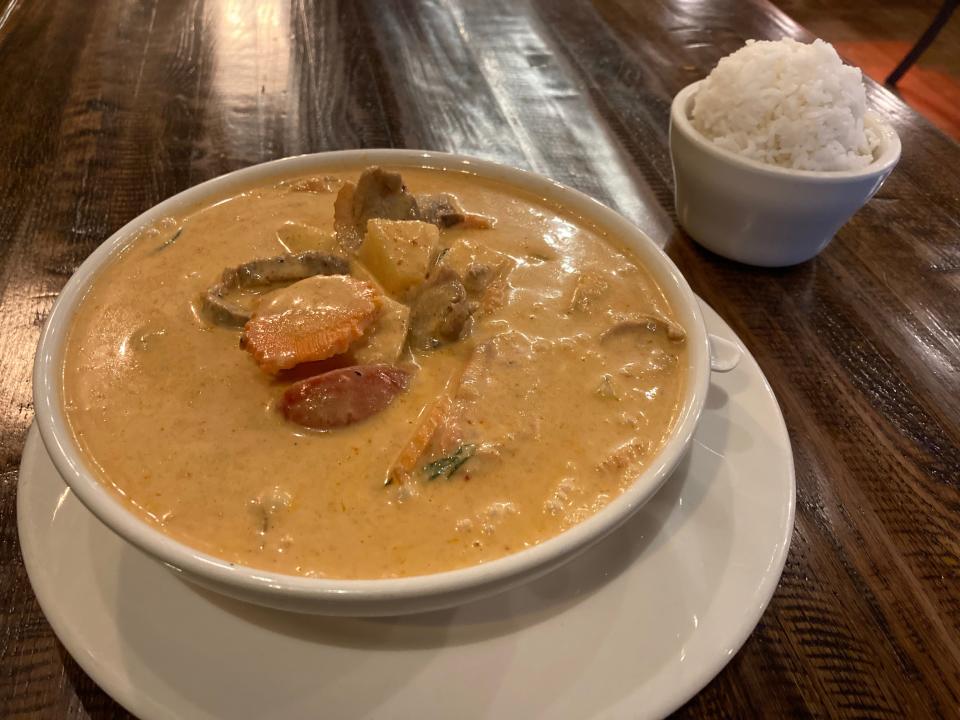 The roasted duck curry at Banana Leaf in West Des Moines.