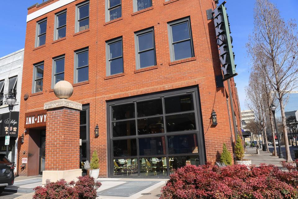 Ink & Ivy, a dine-in and take out Southern style American food and drinks restaurant with a rooftop menu, at 21 East Coffee Street in downtown Greenville, SC