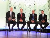 TORONTO, ON - NOVEMBER 12: (L-R) Mats Sundin, Joe Sakic, Adam Oates and Pavel Bure attend a press conference at the Hockey Hall of Fame on November 12, 2012 in Toronto, Canada. All four are former NHL players who will be inducted into the Hall during a ceremony later today. (Photo by Bruce Bennett/Getty Images)