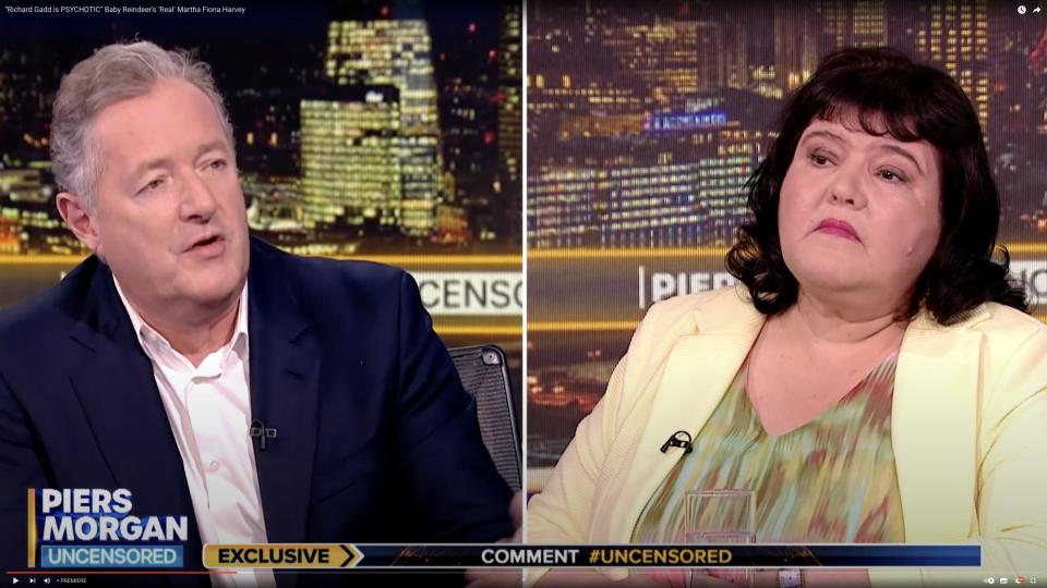 Fiona Harvey being interviewed by Piers Morgan on his Uncensored YouTube show