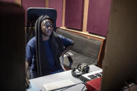 Aminata "Myamy TheAyGirl" Thiam, 31years - Old, creates a beats inside a studio in Dakar, Senegal, Wednesday, Aug. 14, 2024. Aminata Thiam is Senegal's first female beatmaker. (AP Photo/Annika Hammerschlag)