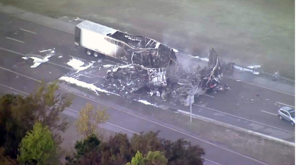 A semi-trailer was among the vehicles involved in a series of crashes along Florida I95 on Thursday (Sky 13)