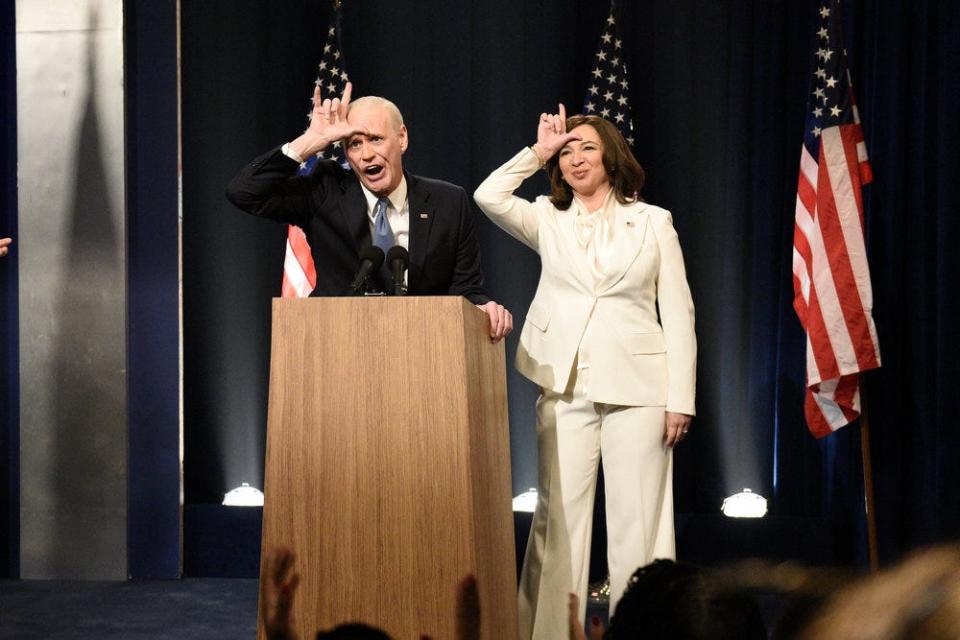 Jim Carrey as Joe Biden and Maya Rudolph as Kamala Harris during the first episode of "Saturday Night Live" after the 2020 presidential election was called.