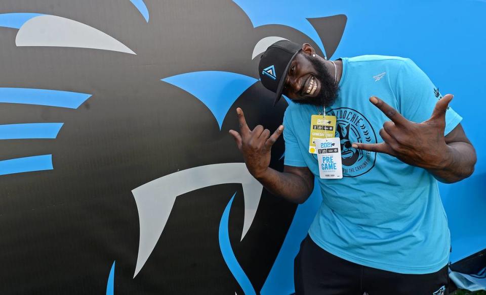 Former Carolina Panthers defensive end Stanley McClover played for the team for only two seasons, in 2006 and 2007, before being cut before his third year began. Now he works as a team “Hypeman.”