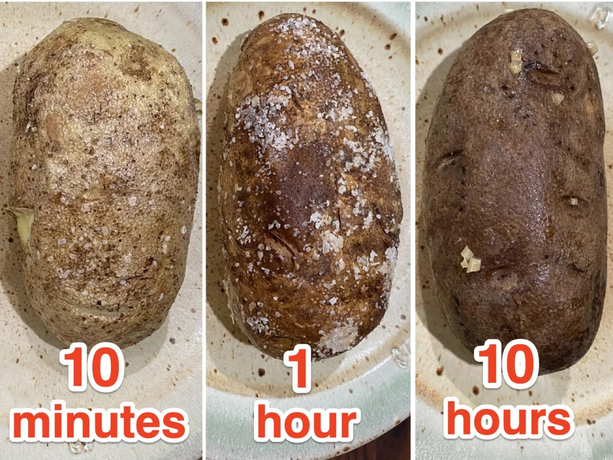 I made 10-minute, 1-hour, and 10-hour baked potatoes, and I no longer trust meth..