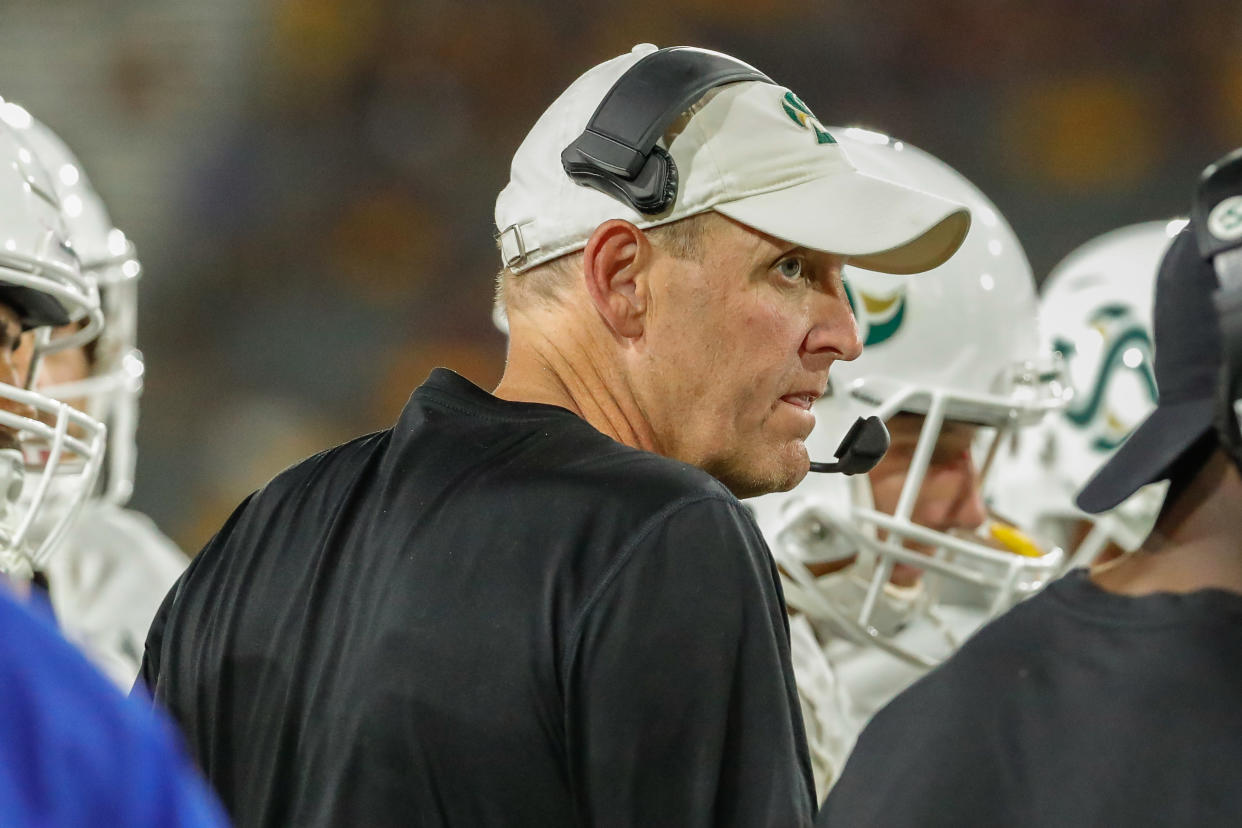 TEMPE, AZ - SEPTEMBER 06:  Sacramento State Hornets head coach Troy Taylor looks on during the college football game between the Sacramento State Hornets and the Arizona State Sun Devils on September 6, 2019 at Sun Devil Stadium in Tempe, Arizona. (Photo by Kevin Abele/Icon Sportswire via Getty Images)