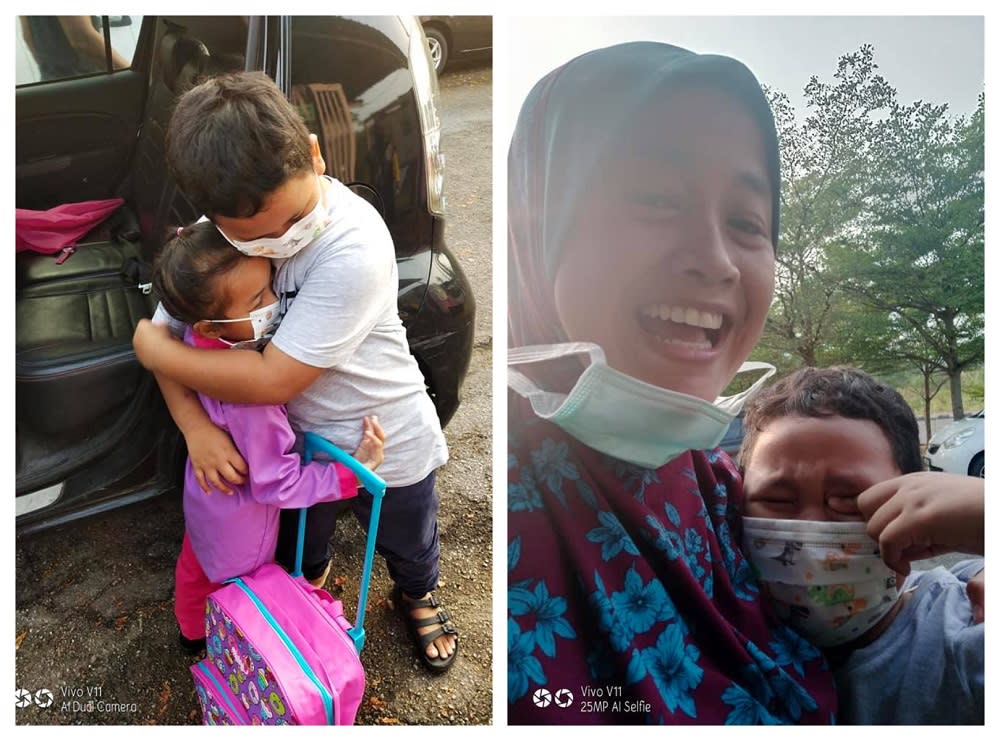 Muhammad Harith Haikal in tears after seeing his sister head to kindergarten. ― Pictures via Facebook/RifanadanFadhilah