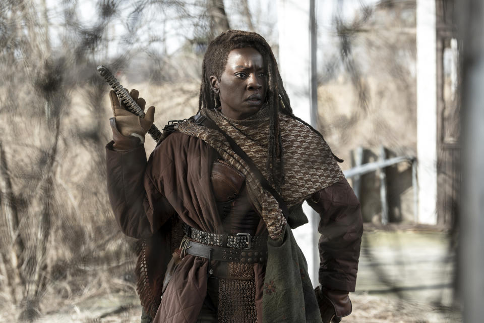 This image released by AMC shows Danai Gurira as Michonne, from "The Walking Dead: The Ones Who Live." (Gene Page/AMC via AP)