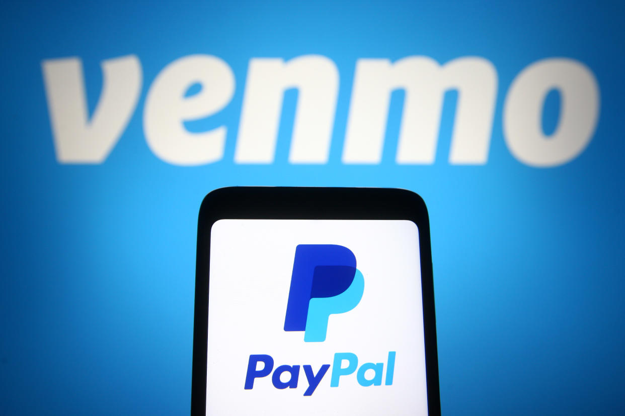 UKRAINE - 2021/04/30: In this photo illustration, PayPal logo is seen displayed on a smartphone screen in front of Venmo logo. (Photo Illustration by Pavlo Gonchar/SOPA Images/LightRocket via Getty Images)