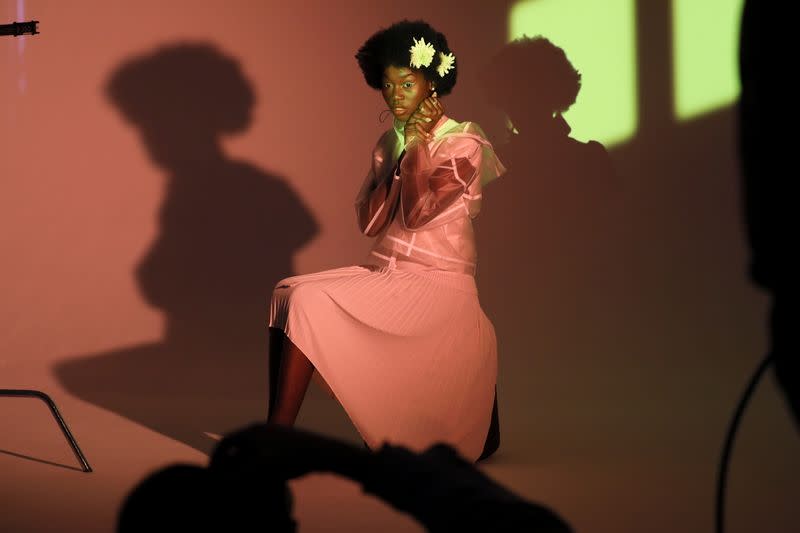 Lehlogonolo Machaba, the first openly transgender woman to compete for the Miss South Africa title poses during a photo shoot in Johannesburg