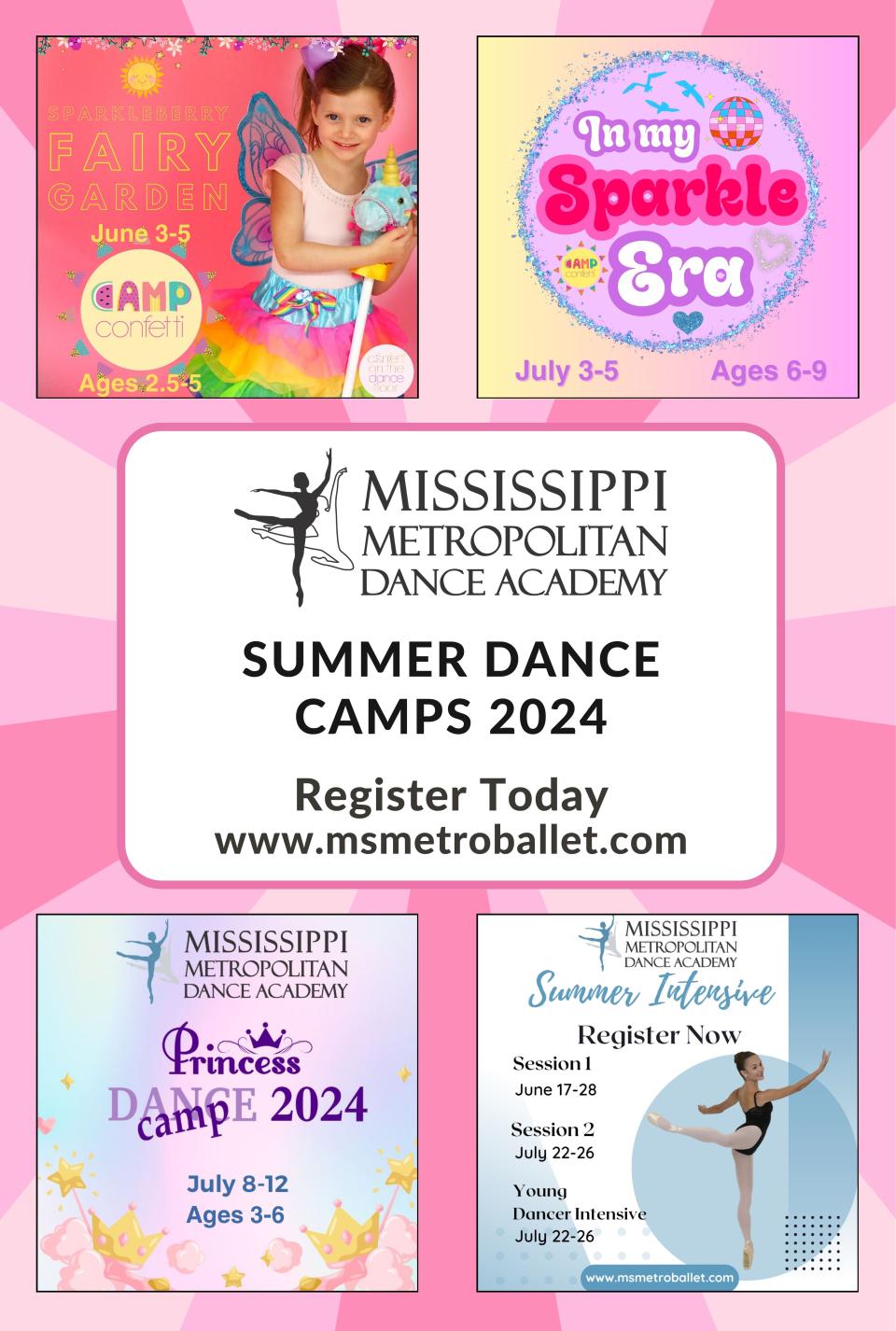 Mississippi Metropolitan Dance Academy Summer Dance 2024 camp flyer.