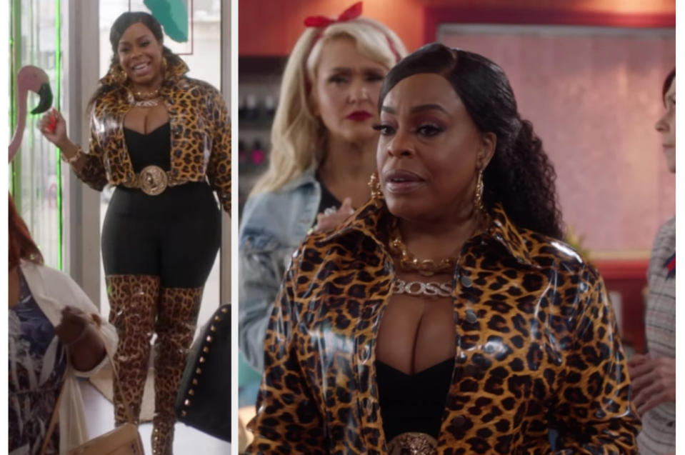 Desna rocks a leopard jacket with a necklace that reads "BOSS" in "Claws"