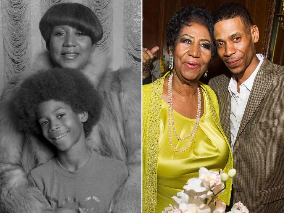 <p>Roger Ressmeyer/Corbis/VCG/Getty ; Charles Sykes/Invision/AP</p> Aretha Franklin and her son Kecalf