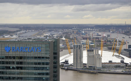 FILE PHOTO: A Barclays bank building is seen at Canary Wharf in London, Britain, October 19, 2016. REUTERS/Hannah McKay