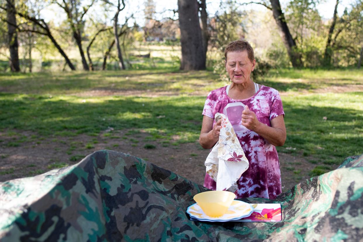 Helen Cruz has lived in a homeless encampment for many years and is now an advocate for unhoused people. The town of Grants Pass is at the center of a U.S. Supreme Court case over whether unsheltered, unhoused people can be criminalized for living outside in situations where their city/town/municipality lacks enough shelter beds for everyone. The Supreme Court is scheduled to hear oral arguments for the case, City of Grants Pass v. Johnson, on April 22, 2024.