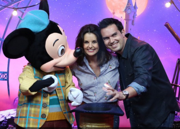 Mickey Mouse speaks to Marie and Donny Osmond.