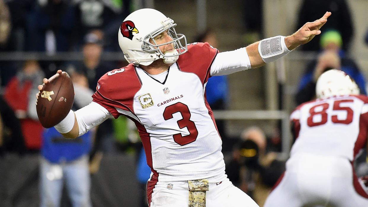 SEATTLE, WA - NOVEMBER 15:  Carson Palmer #3 of the Arizona Cardinals throws an incomplete pass during the second half against the Seattle Seahawks at CenturyLink Field on November 15, 2015 in Seattle, Washington.