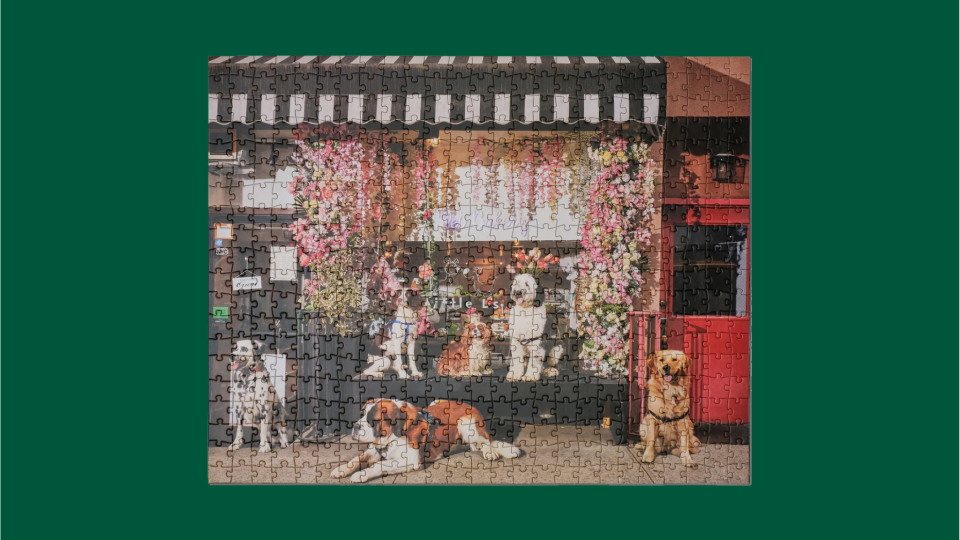 Save 20% on Mesa jigsaw puzzles that feature adorable dogs.