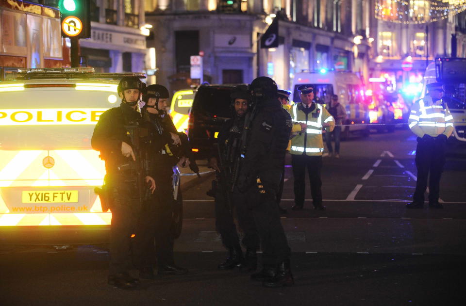 Police at Oxford Circus conducting an evacuation after a police incident