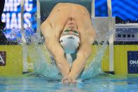 Ryan Murphy participates in the men's 200 backstroke during wave 2 of the U.S. Olympic Swim Trials on Friday, June 18, 2021, in Omaha, Neb. (AP Photo/Charlie Neibergall)