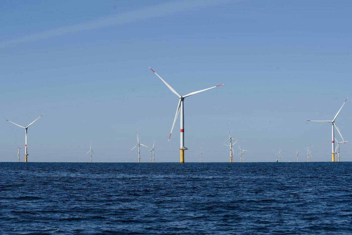 The offshore wind park of Saint-Nazaire is pictured off Le Croisic, western France, on September 22, 2022.