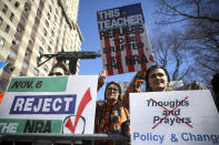 <p>Protestors attend the March For Our Lives just north of Columbus Circle, March 24, 2018 in New York City. (Drew Angerer/Getty Images) </p>