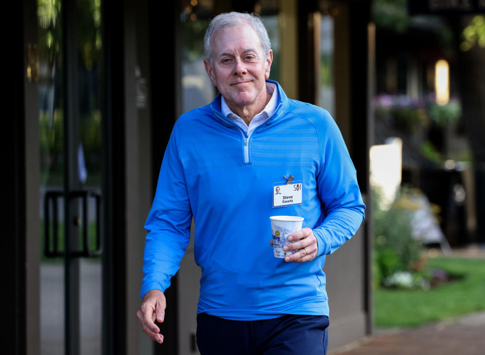 SUN VALLEY, IDAHO - JULY 07: President and CEO of Hearst Steven Swartz walks to a morning session at the Allen & Company Sun Valley Conference on July 07, 2021 in Sun Valley, Idaho. After a year hiatus due to the COVID-19 pandemic, the world’s most wealthy and powerful businesspeople from the media, finance, and technology worlds will converge at the Sun Valley Resort for the exclusive weeklong conference. (Photo by Kevin Dietsch/Getty Images)