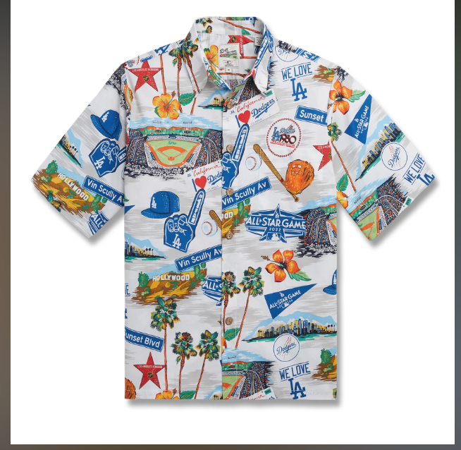 The Reyn Spooner shirt features prints specific to the host city. 