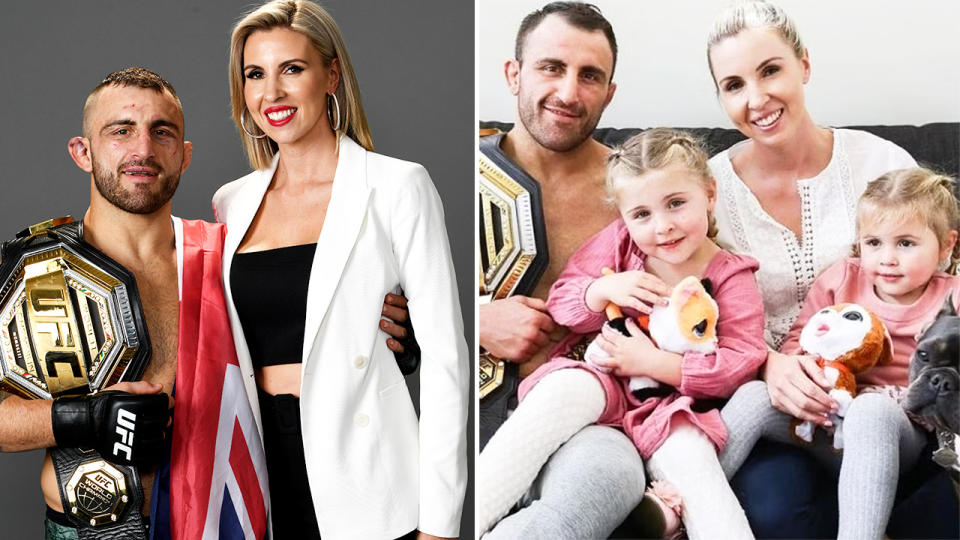 Alexander Volkanovski, pictured here with his wife and daughters.