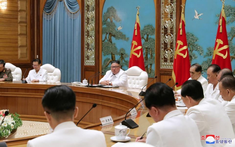 North Korean leader Kim Jong-un holds an emergency meeting in this photo released on Saturday - KCNA via REUTERS