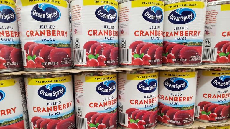 Rows of canned cranberry sauce