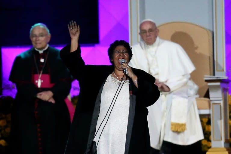 Aretha Franklin performs during the Festival of Families in Philadelphia in September 2015 attended by Pope Francis