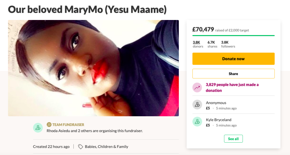 Donations for Mary Agyeiwaa Agyapong's family topped £70,000 by Thursday morning. (GoFundMe)