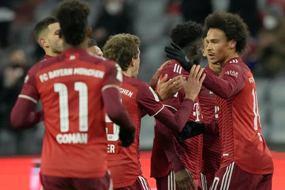 Leroy Sane (right) celebrates with his team mates after scoring for Bayern Munich in their 1-0 win against Arminia Bielefeld (Martin Meissner/AP/Press Association Images) (AP)