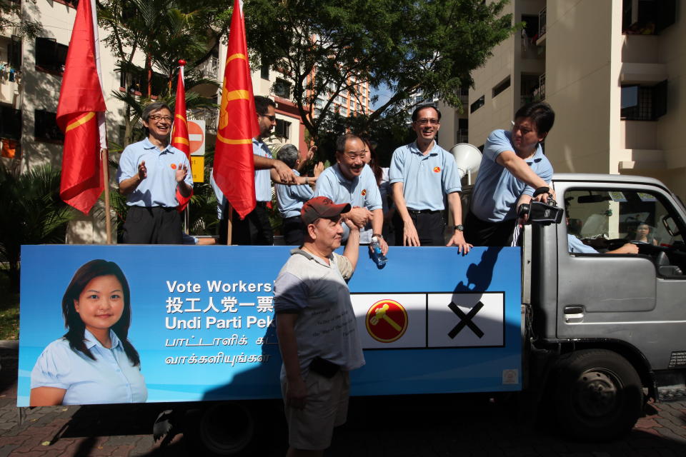 Workers Party members on board the lorry for the thank you parade.