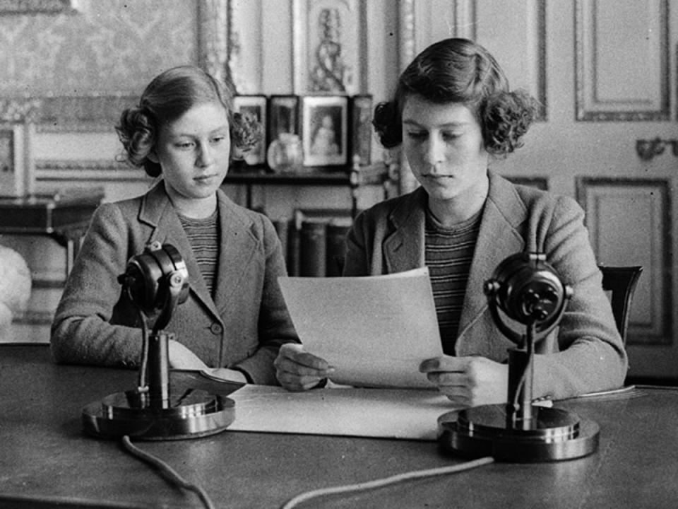 The 13-year-old Elizabeth and her sister Margret address children who have been evacuated from the cities on BBC's 'The Children's Hour' in 1940. She said 
