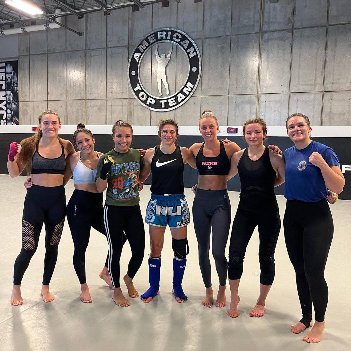 England’s Dakota Ditcheva (fifth from left) signed with PFL to highlight the formation of PFL Europe. Training at American Top Team in South Florida, she makes her PFL debut Aug. 20 in London.