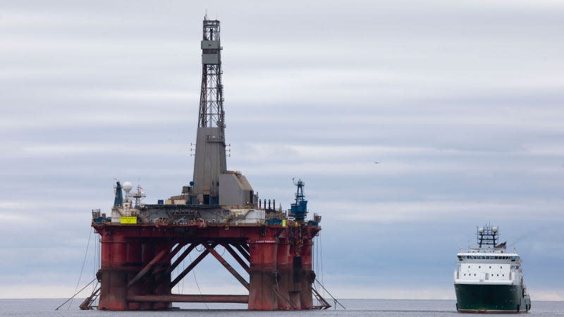 A photo of an oil rig off the coast of Scotland. 