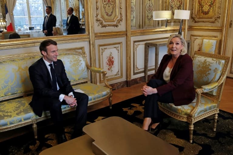 Le président Emmanuel Macron et Marine Le Pen responsable du RN lors d'une rencontre à l'Elysée, le 6 février 2019  - PHILIPPE WOJAZER © 2019 AFP