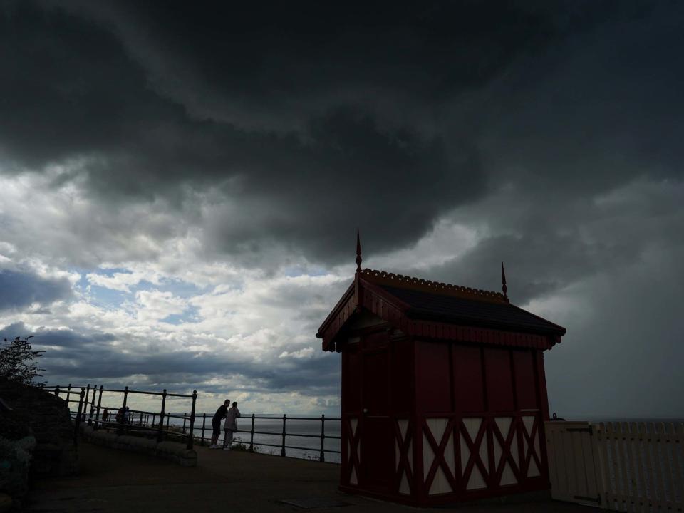 Dark storm clouds pass over the cliff lift in Saltburn By The Sea: Getty Images