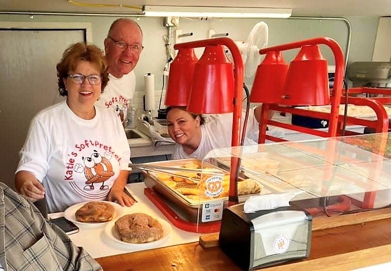 Katie’s Soft Pretzels is a family business. Janet and Mark Swanson moved to East Tennessee before their daughter, Katie Smith. The trio work on the new food trailer every Saturday at Maryville Farmer’s Market.