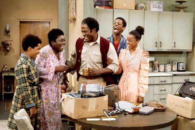 <p>CBS/Getty</p> Ralph Carter, Esther Rolle, John Amos, Jimmie Walker, and Bern Nadette Stanis on 'Good Times'.